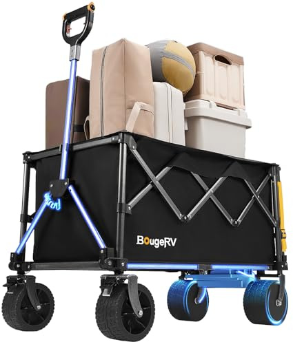 BougeRV Elektrischer Bollerwagen mit 250W-Doppelmotor, 133Wh-Akku, Faltbarer Bollerwagen mit 250 L Kapazität & 200 kg Belastbarkeit, Campingwagen für Camping, Garten und Einkaufen (Ohne Ladegerät)