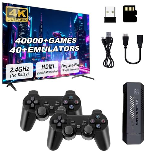 X2 Plus Consola de Juegos Retro con 2 mandos inalámbricos de 2,4 GHz, 128 GB de Almacenamiento, más de 40 000 Juegos clásicos, Salida HDMI 4K y Sistema EmuELEC 4.3 niños y ADU