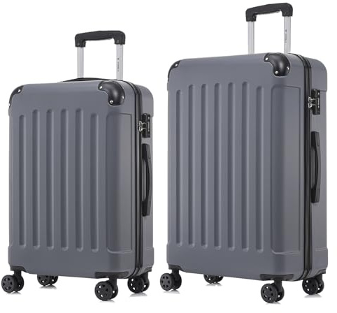 YONSLY Premium Reisekoffer TSA-Schloss,YKK-Reißverschluss Hartschalen-Koffer Trolley Kabinenkoffer Rollkoffer Suitcase Handgepäck 4 Rollen (Grau, L-XL-Set)