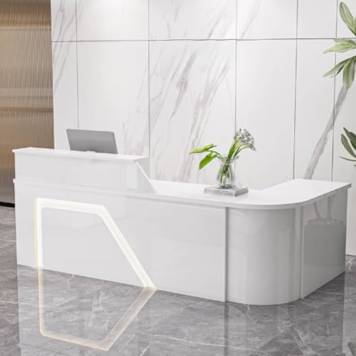 Bureau de réception moderne blanc – 140 cm – Comptoir avant élégant pour bureau, hôtel et restaurant – Console de réception élégante pour un usage professionnel