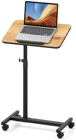GYMAX höhenverstellbarer Betttisch auf Rollen, Pflegetisch mit 360° neigbare & drehbare Tischplatte, Laptoptisch, Krankentisch, Beistelltisch für Pflegebett (Braun + Schwarz)