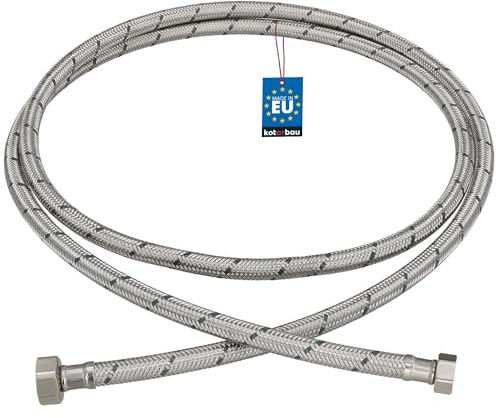 KOTARBAU® Flexschlauch 1/2“ x 3/8“, Wasserschlauch, Panzerschlauch 200 cm | Anschlussschlauch für Armatur, Schlauch Für Wasserhahn, Edelstahlummantelt, Silber
