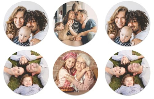 6 Dessous de Verre Rond en Bois personnalisé | Avec photo et texte, Cadeau personnalisable, Pour anniversaire, mariage, fête des pères/mères, Fabriqué en France