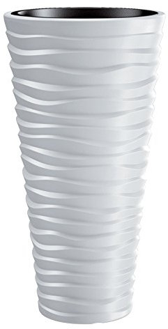 Runder Blumentopf, Hohe – Sand Slim – 34,5 cm – Weiß -