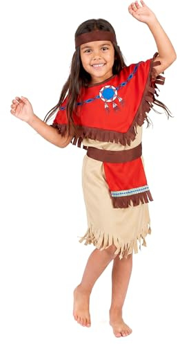 DEGUISE TOI Vegaoo Indianerin Mädchenkostüm beige-braun-rot - 110-122 (4-6 Jahre)