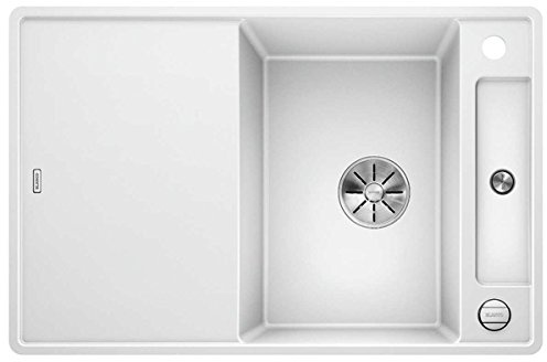 BLANCO AXIA III 45 S-F | Granitspüle aus SILGRANIT weiß | mit | [77x50x20,2 cm] | für 45 cm breite Unterschränke | mit Holzschneidbrett | Reinigungsfreundlich | Einbauart: Flächenbündig