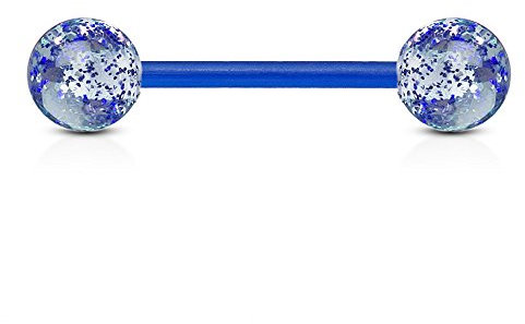 viva-adorno Barbell Piercing Stab Zungenpiercing Kunststoff Glitter Glitzer Kugeln Acryl flexibel Brustpiercing Z314, Blau