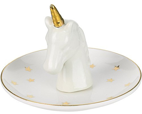Ho Sho 38 – 1 F-048 porte-bagues unicornio blanco y dorado bandeja para anillos y joyas cerámica