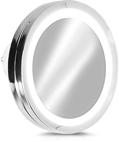 Navaris Miroir grossissant éclairage LED - Zoom 5X - Miroir Mural Lumineux - 3X Ventouse adhésive - Salle de Bain Maquillage beauté Voyage