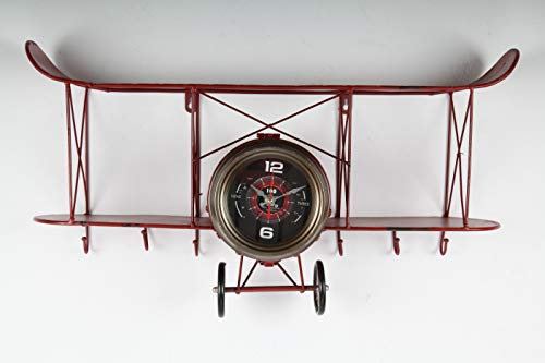 point home Design-Wanduhr Flugzeug, Schlüsselboard aus Metall, rot, 37cm