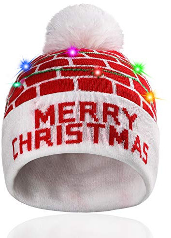 Hifot LED Leuchten Hut Mütze Stricken Helle und Bunte Xmas Christmas Weihnachten Warme Neuheit Strickmütze - Roter Ziegelstein