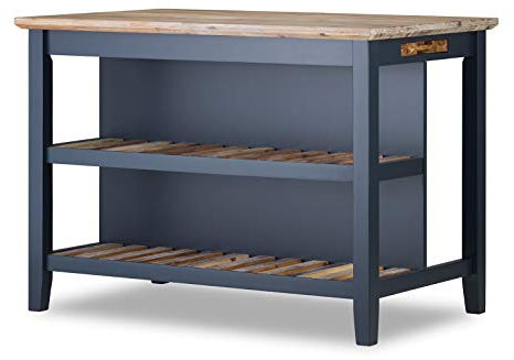 Florence Navy Blue Breakfast Bar (L: 78cm, W: 126cm, H: 91cm) with Chopping Board, Tray & 2 Shelves | Sturdy Hardwood | Kitchen Breakfast Bar | Heat & Stain Resistant