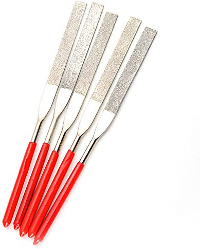 Utoolmart - Lima piatta per aghi diamantati, lunghezza totale 180 mm, con manico in plastica monocromatica, in lega di smeriglio, per affilatura, foro interno, 5 pezzi