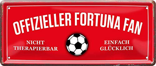 WOGEKA ART Retro Blechschild - Offizieller Fortuna Fan - einfach glücklich - witziger Spruch als Geschenk-Idee zum Geburtstag Weihnachten Deko 28x12 cm Vintage-Design Metall 1377