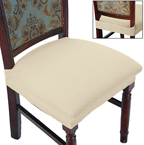 BUYUE Luxuriöse Esszimmerstuhlhussen, einfache Installation, dehnbar, Jacquard, ohne Armlehnen, Küchenstuhl-Sitzschoner, Rückseite bezogen, Beige, 6 Stück