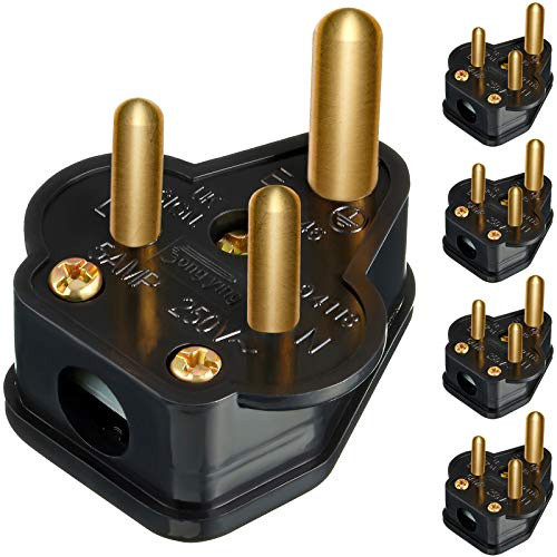 Frienda 5 Amp 3 Pin Round Mains Plugs for Stage Lighting, Black, 5 Pieces | Bs546 Brass Contacts, Black Plastic Housing, for Theatre Lighting, Lamps and Stage Equipment, Secure Electrical Connection