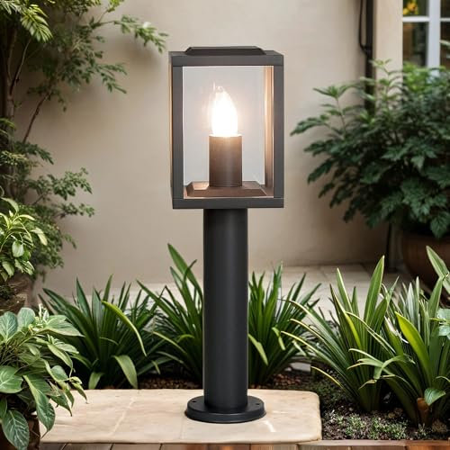 Easylight Wegeleuchte Metall Glas Anthrazit IP44 Hof Garten H:50 cm E27 Vintage kleine Stehlampe Außen KASSEL