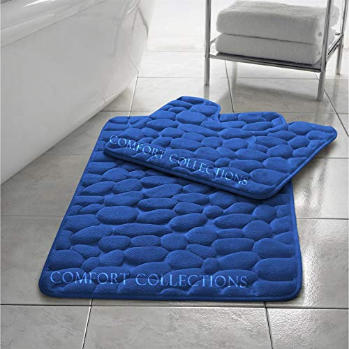 Comfort Collections Badematten-Set aus Memory-Schaum, Kieselstein-Design, 2-teilig, weich, saugfähig, rutschfest, königsblau, Badematte (50 x 80 cm) und WC-Vorleger (50 x 40 cm)