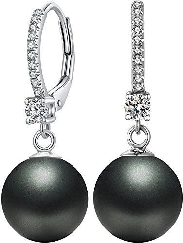 Schwarz Perlenohrringe Damen Perlen Ohrringe KunstPerlen für Hängend Sterling Silber