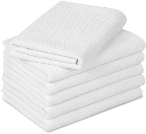 ZOLLNER 6er Set Handtücher in 50x70 cm - langlebige Frottiertücher in weiß - mit praktischem Aufhänger - Zeitloses Waffelmuster - waschbar bis 95°C - Baumwolle - Hotelqualität