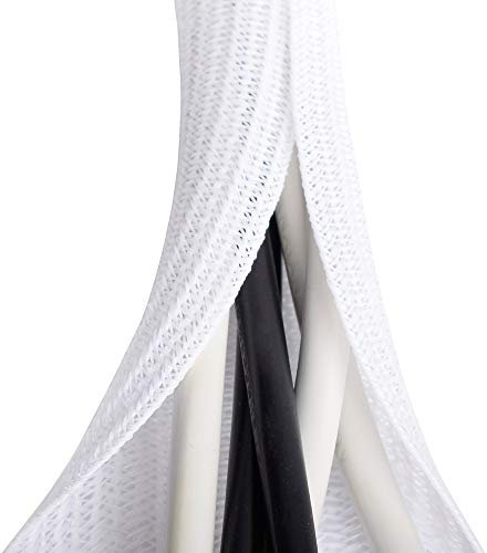 20ft - 4/5 inch White Cable Sleeve, Cable Organizer for Desk PC TV Computer, Wire Protector Cable Wrap Cover, Cord Management for Home Office