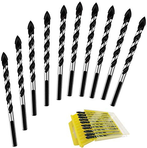 CESUO 10-Piezas 6mm Juego de Broca Taladro de Materiales Múltiples Para Taladrar En Azulejos, Juego de Broca Taladro de Albaailería Con Punta de Carburo de Tungsteno
