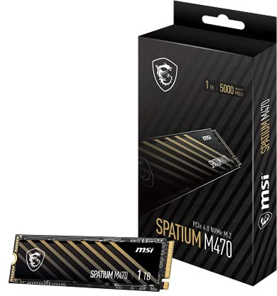 MSI SPATIUM M470 PCIe 4.0 NVMe M.2 1TB - Disco Duro SSD (1TB, PCIe Gen4x4, NVMe 1.3, 80.00mm (L) x 22.00mm (W) x 2.15mm (H), Lectura 5000 MB/s, Escritura 4400 MB/s)