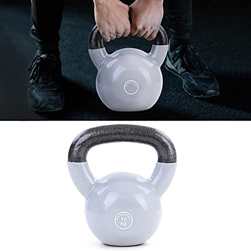 RAMROXX 10 kg Gusseisen Vinyl Kettlebell Kugelhantel Premium Schwunghantel Schwarz Grau