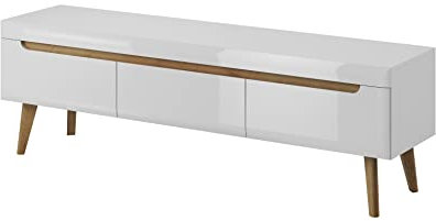 Mueble de TV 160 cm NORDI White, Soporte de televisor, Mueble de televisor, Mesa de TV, Estilo escandinavo, Mueble con Patas