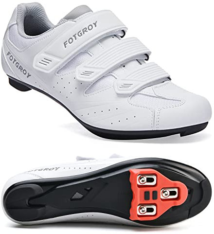 FOTGOAT Herren Fahrradschuhe für Damen, Rennradschuhe mit Stollen Kompatibel mit Peloton SPD ARC Look Delta Cleats, Unisex Fahrrad REIT Spin Schuhe Drinnen, Rennrad Schuhe Draussen White EU 41