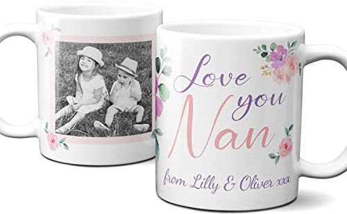 Thoughtful Gifts Lovely Floral Photo Nan Mug, Personalised Mug for Nan, Cup Gift Present Mothers Day, Birthday, Christmas.