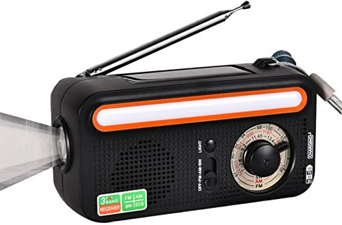 Gusengo Radio Solaire Portable, Radio À Manivelle, 2000mAh AM/FM/SW Radio Solaire À Manivelle, Radio Dyn-amo À Manivelle avec Téléphone USB Rechargeable pour Le Camping, La Randonnée