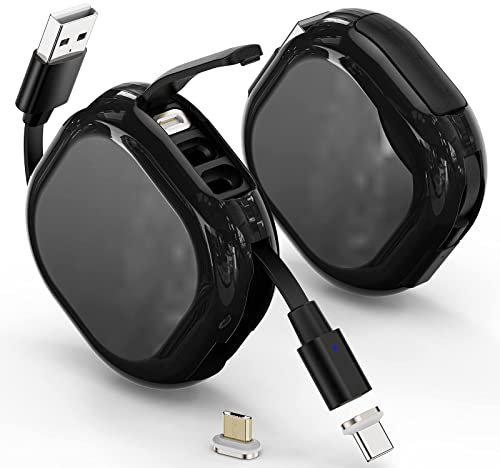YKZ Magnetic Retractable Charging Cable 2-Pack, 3 in 1 Multi Magnet USB Cable, 3A Data Cable with LED Light Compatible with i-Product/Type-C/MicroUSB Black / 3.3ft New