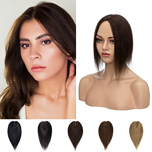 Clip in Extensions Echthaar Topper Extensions Echthaar Haarteile Echthaar Toupet für Frauen Toupee Haarteil 130% Dichte Hair Extensions 30cm-38g 02# Dunkelbraun