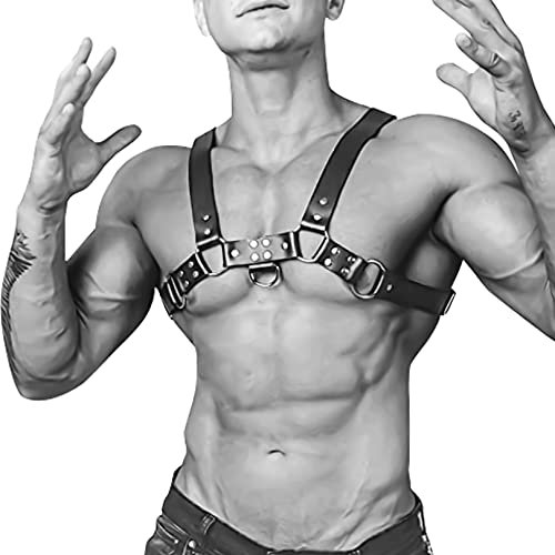 BIAOQINBO Herren Body Brust Harness PU Leder Männer Brust Geschirr Punk Gothic Fetisch Bandage Kostüme Cosplay Party Kostüme Sexy Sklave Clubwear