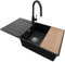 Evier Cuisine en Granit Noir Métallisé 90x50cm, Lavabo 1 bac + Kit de Vidage + Robinet + Planche à Découper, Évier à Encastrer au meuble 60cm - Copenhague Top de Primagran
