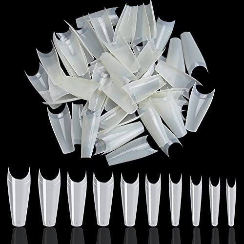 600PCS Acrylic Nails Nail Tips Manicure 10 Sizes False Nail Ballerina Extra Long Deep C Curve Coffin Nails(Natural)