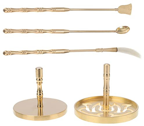5 Stücke Messing Räucherwerkzeug Set - Lotus Siegel, Aschepresse, Räuchermopp, Schaufel Und Löffel Für DIY Weihrauch Herstellung, Yoga, Meditation Und Heimduft