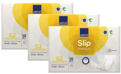 ABENA Premium All-in-One Inkontinenzschutz, umweltfreundlich, für Männer und Frauen, Größe S (60–85 cm Taillenumfang), 1800 ml, 3 x 28 Stück, Weiß