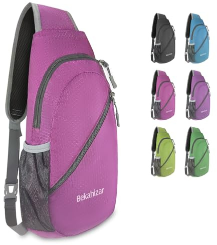 Bekahizar Sling Bag Backpack Cross Body Bag Chest Shoulder Rucksack Lightweight Multipurpose Day Packs for Men And Women Walking Cycling Hiking Camping Outdoor Sports (Rose red)