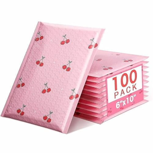 Cozymood 6x10 Bubble Mailers 100 Pack Cherry Pattern Pink Padded Envelopes