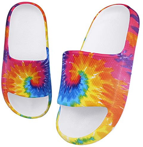 WYSFLY Kids Sliders Boys Girls House Slippers Non-slip Summer Beach Pool Slide Sandals Tie Dye 3 UK