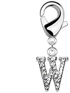 beyoutifulthings Damen Charm-Anhänger Buchstabe W Silber Zirkonia Clear Bettel-Armband Charm-träger Fuß-kettchen Hals-kette Chirurgenstahl