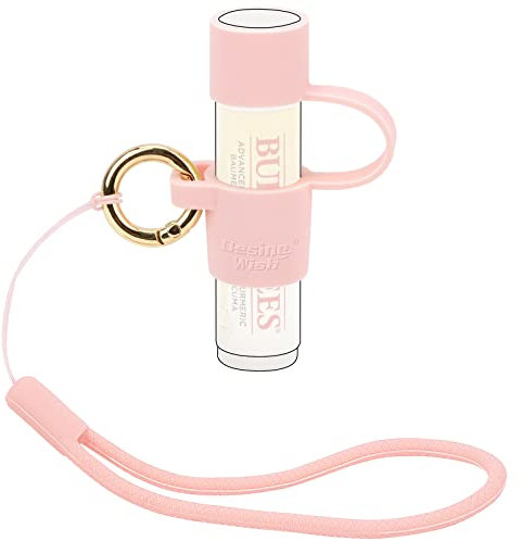 Desing Wish Silikon Lippenbalsam Halter mit Kappe Abdeckung Chapstick Halter Schlüsselanhänger Hülse Lippenbalsam Schlüsselanhänger mit Schlüsselring und Handgelenk Band Lanyard für Schule/Reisen