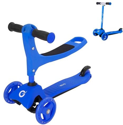 EVO 3-in-1 blauer Cruiser-Scooter | verstellbare Griffhöhe | 3-stufiges austauschbares Design | Sitzender Roller in 2 Rädern Push Scooter | idealer erster Roller für Kinder im Alter von 1–7 Jahren