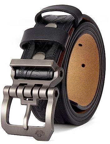 BISON DENIM Gürtel Herren,Ledergürtel Jeansgürtel Metall Retro Gürtel für Herren Kleidung 38mm Breit mit Geschenkbox