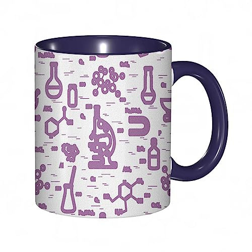 Coffee Mug Funny Mug,Scientific Research Elements Microscope Tubes and Signs and Print,Coloured Mug Cup Gift Birthday Work Office Christmas Tea Coffee