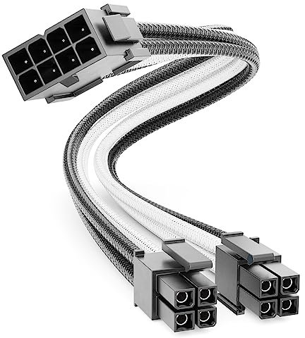 deleyCON 4+4 Pines EPS CPU Procesador Cable de Alimentación Alargador 30 cm - 18 AWG PSU Placa Base PC Ordenador Fuente de Alimentación Nylon Macho a Hembra - Negro Blanco