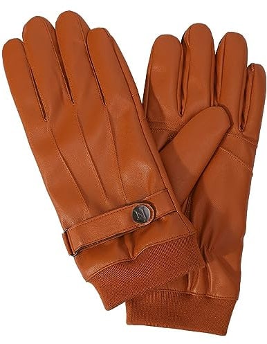 NOVBJECT Herren Lederhandschuhe Winter Full Hand Touchscreen Leder Fahren Klassische Warm Kaschmir Futter Outdoor Handschuhe (Sand, XL)