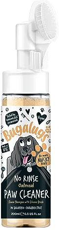 Bugalugs Dog Paw Cleaner No Rinse Foam Cat & Dog shampoo with Silicone Brush Head, waterless grooming products. Travel friendly paw cleaner for dogs defeat muddy paws on the go (Oatmeal)